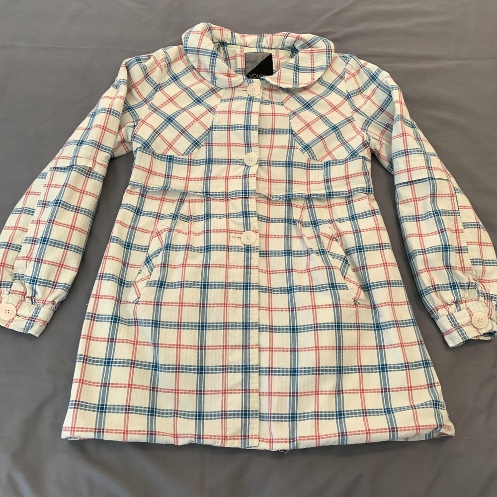 Volcom Coat Girls/Juniors M White Plaid Flannel Button Front Lined Fall Spring
